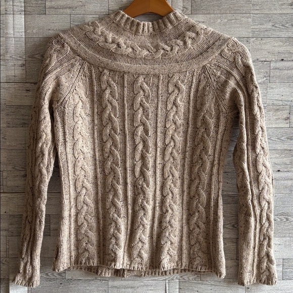 Eddie Bauer Beige Cable Knit fisherman Sweater Cardigan EUC - Picture 3 of 16